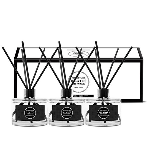 일라토스 실내 디퓨저 200ml x 3p + 섬유스틱15p 세트, 피톤 포레스트 향