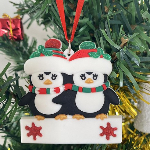 DKaony 펭귄 가족 크리스마스 DIY 나무 장식 끈 크리 에이 티브 디자인 Windows 벽난로에 대 한 동물 펜 던 트, 두 펭귄