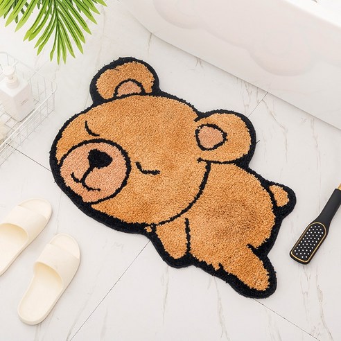[추천 시드니] 물 흡수 매트 욕실 바닥 매트 욕실 도어 매트 문 입구 침실 카펫 화장실, 50X80cm, 브라운 베어