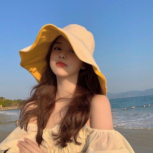 DFMEI 벙거지녀 여름 캡틴트 자외선차단모자녀조 민낯선모자, DFMEI 옐로우+미터(15cm오버사이즈)