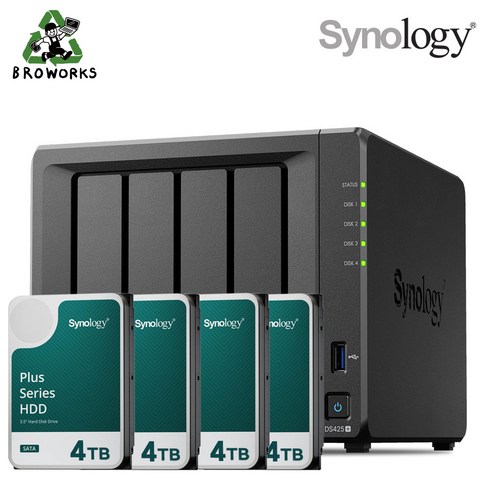 시놀로지 나스 DS425+4bay [16TB]HAT3300-4TBX4EA 기업용 NAS 합본