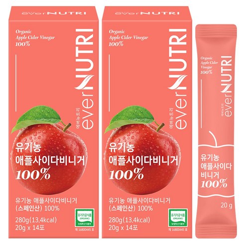 에버뉴트리 스페인산 유기농 애사비 100% 애플사이다비니거, 2개, 280g