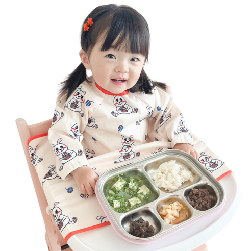 벨베이비 유아용 식탁일체형 턱받이 긴팔 부분커버, (리뉴얼)주황 토끼, 1개, 1개