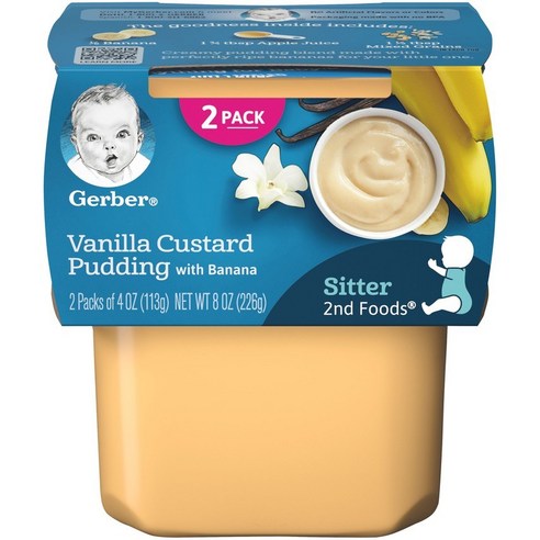 거버 어린이 액상 식품 113g 2개입, 바닐라 커스타드 푸딩 With 바나나(Vanilla Custard Puding With Bananas), 1개, 226g