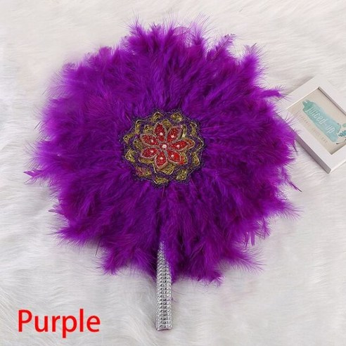 손부채 터키 깃털 손 팬 돌 핸드 단면 아프리카 댄스 웨딩 장식, Purple