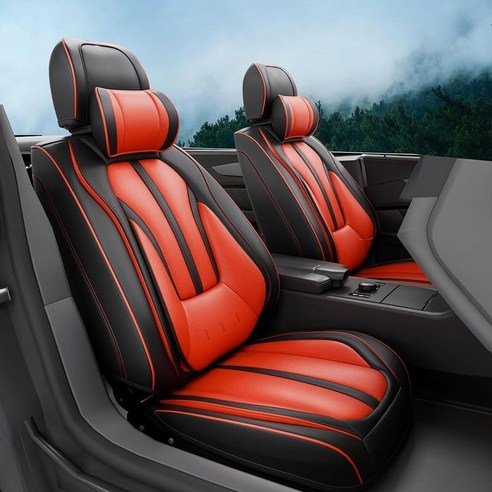 SLARY 5피스 H7 전면 및 후면 카시트 커버 자동차 내부 액세서리 방수 나파 가죽 SUV 픽업 트럭 범용 편안함 통기성 (풀 세트 블랙 & 그레이), Black&Red