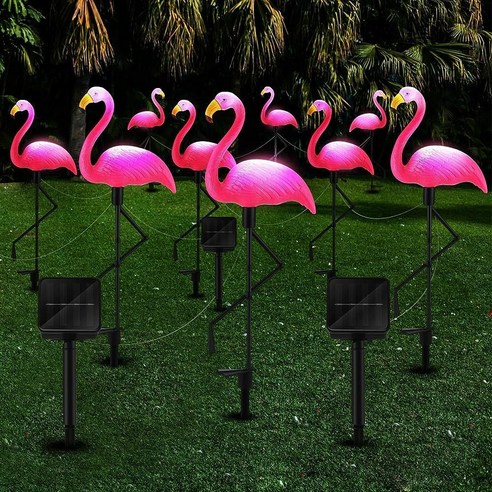 Geelin 9 Packs Pink Flamingo Solar Outdoor Light Decoration IP55 Waterproof Stake Lights LED Powered, 블랙 앤 핑크