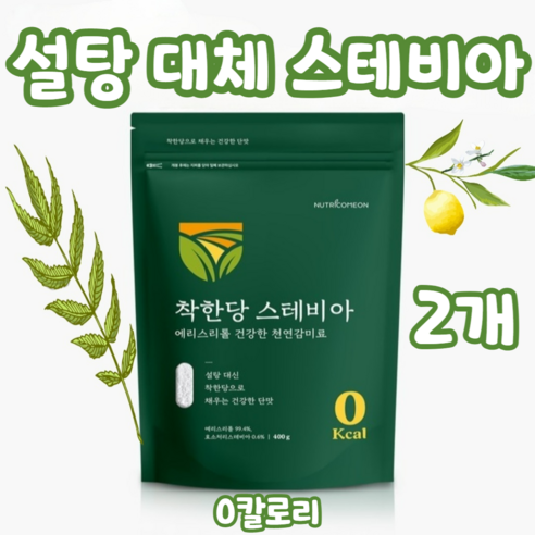 착한당 스테비아 설탕 대체 건강한 설탕 에리스리톨 천연감미료 0칼로리, 400g, 2개