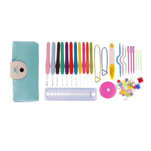 재봉 도구의 48pcs 크로 셰 뜨개질 키트 스레드 뜨개질 세트, 블루 케이스, 설명
