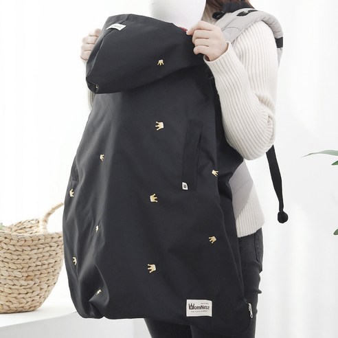 맘네스트 아기띠워머 사계절 바람막이 후드 망토 덮개 KC인증, 워머-4계절-블랙크라운(자수)