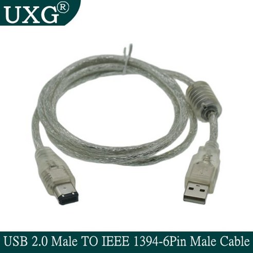 Firewire IEEE 1394 6 핀 Male To USB 2.0 Type A 케이블 어댑터 카메라 컴퓨터 디지털 DV PDAs 블랙, 01 1.5M