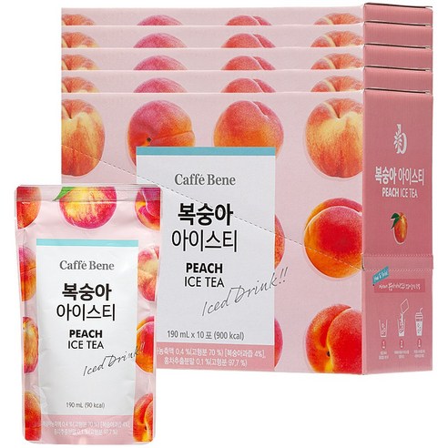 카페베네 파우치 복숭아아이스티 (얼음 미포함), 190ml, 50개