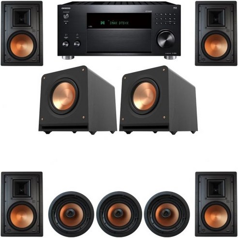 Klipsch 7.2 in-Wall System with 3 CDT-5800C II 4 R-5800W 2 RP-1200SW 1 ONKYO-TX-RZ50, Klipsch 7.2 in-Wall System wit