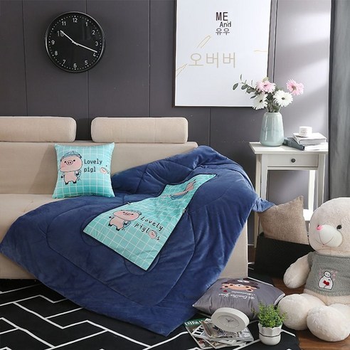 다기능 쿠션 이불 양용 두꺼운 수정 쿠션 이불 접기 쿠션 이불 자동차 합일 점심 휴식 쿠션, 귀여운 돼지