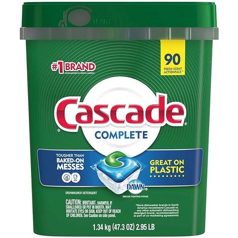 캐스캐이드 컴플리트 식기세척기용 세제 90개 Cascade Complete Dishwasher Detergent Actionpacs 90 count