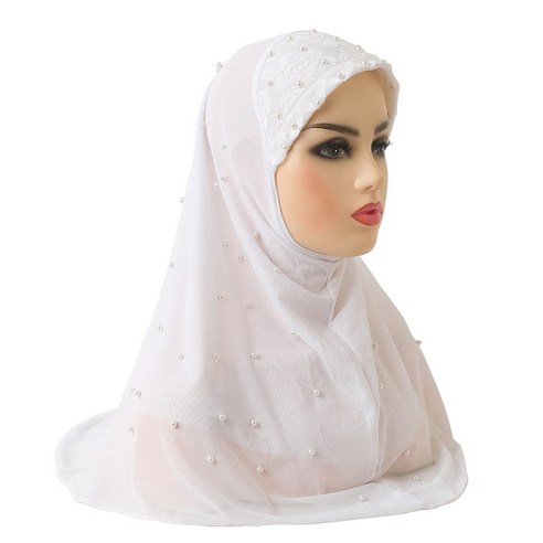 H078 2 개의 층 순수한 물자 이슬람교 Al amira hijab 구슬로 스카프에 당긴다 head wrap headweaer soft fabric