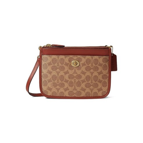 코치 Coated 캔버스 시그니처 슬림 Turnlock 크로스바디 크로스백 142163