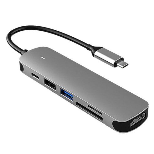 Retemporel 6 in 1 USB C Converter HUB Type-C to HDMI 호환 4K SD/TF Card Reader USB2.0 3.0 PD 60W 충전기 허브 어댑터, 1개, 회색