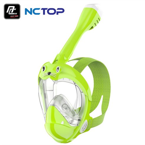 NCTOP 어린이 스노쿨링마스크 물총 상어 귀여운 동물 캐릭터 KC인증, 바다사자 그린 (버클형)