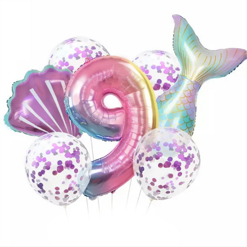 파파 파티 생일파티 숫자 풍선 세트, 1세트, 머메이드 9