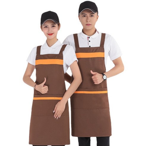 ANKRIC 멜빵 앞치마 작업 앞치마 내장 주방 컬러링 서비스직원 앞치마 호텔 주방앞치마, 얕은 커피