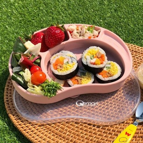 퀵스마트 유아 흡착 실리콘 식판 + 실리콘 뚜껑, 1세트, 민트