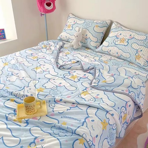 산리오 정품 시나모롤 쿠로미 차렵 이불 + 라텍스 냉감 침대패드 + 베개커버 세트 +Integrated International Trade Co. Ltd 머리핀