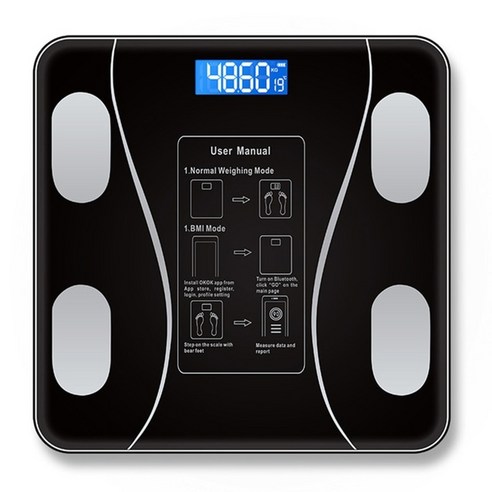 인바디체중계 가정용 스마트 체성분 전자 체중계 Body Fat Scale Weight Scale 블루투스 호환 i i 지능형 체중 감량 체지방 저울 저울, 검은색, 없음