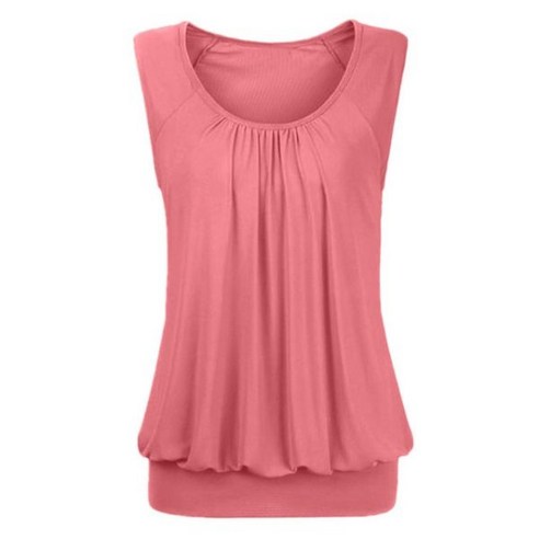 플리츠 롱 블라우스 반팔 솔리드 용 셔츠 캐주얼 O넥 상의 여름 민소매 스포츠 조끼 패션