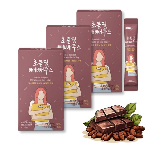 3박스 x 빼빼주스 초코릿 카카오 100% 빼빼 초코 초코 빼빼, 3개, 14회분