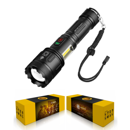 METAK 충전식 XHP160 LED 휴대용 손전등 후레쉬 드래곤 써치 라이트 줌인 등산 낚시 해루질 캠핑 랜턴, 1개