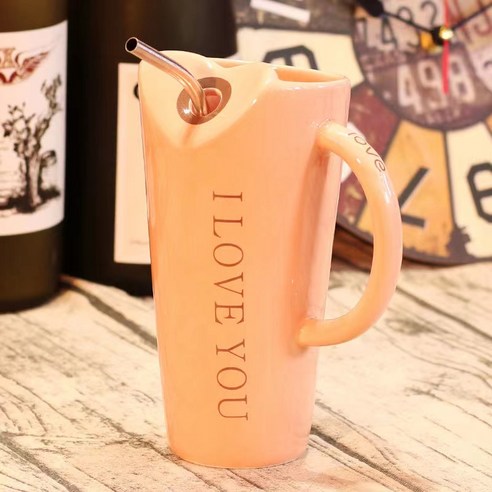 편리하고 럭셔리 커피 컵 머그컵 빨대를 달다 500ml, 핑크