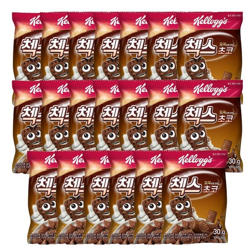 켈로그 시리얼 첵스초코 개별포장 건강한 식사대용 씨리얼 어린이간식, 30g, 20개