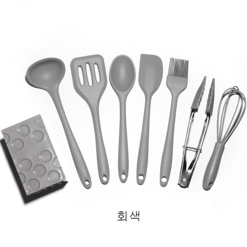 국산실리콘 조리 도구 세트 8종 주방 실리콘 조리 도구 세트 미니 핑크색 회색 녹색, 회색 8 조각 세트 (컬러 박스 포장)