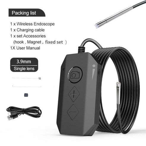 sunlink 1080P 듀얼 렌즈 내시경 무선 8 LED 검사 카메라 줌 식 뱀 안드로이드 및 iOS 태블릿 화웨이, Black3.9mm single lens