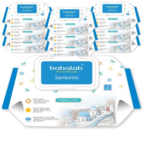 바바랩 산토리니 프리미엄 아기물티슈 캡형 70평량, 10팩