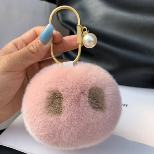 망홍 ins 달 토끼 털 돼지 코 자동차 열쇠고리 걸개 귀엽다 벨벳 인형 가방 걸개, 파우더