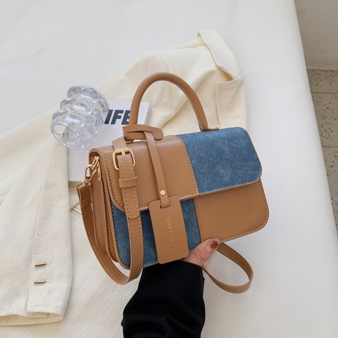 메이나 토트백 데님 블루 스퀘어백