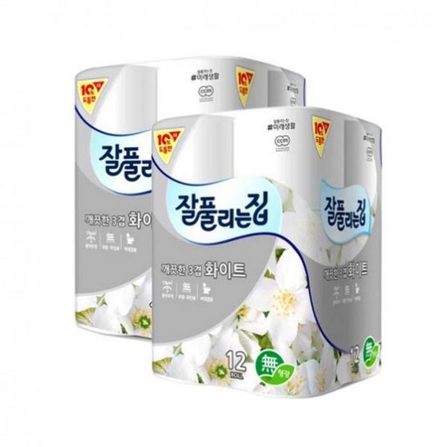 잘풀리는집 깨끗한 3겹 화이트 27m x 12롤 x2팩, 2개