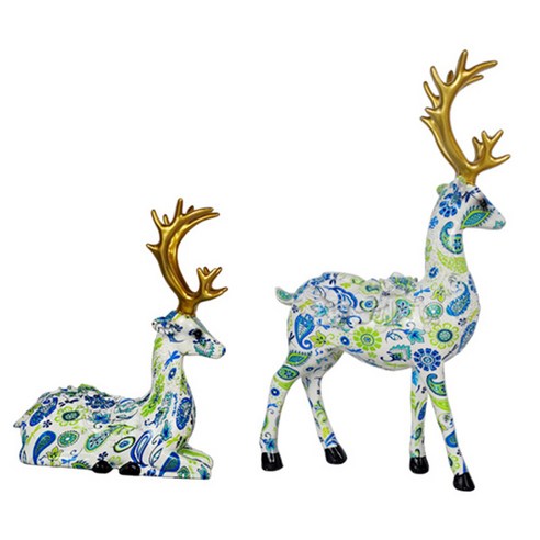 실내 크리스마스 집들이를위한 2 pcs 크리 에이 티브 엘크 tv 장식 동물 사슴 동상, 수지, 파란색
