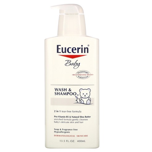 Eucerin 베이비 워시 샴푸 향료 무함유 400ml(13.5fl oz) 2팩, 2개