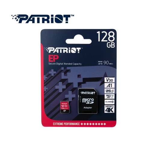 패트리어트 EP 시리즈 Micro SDXC UHS-I Class10 U3 V30 A1 마이크로 SD카드 128GB + 아답터포함