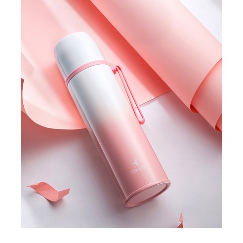 로프 머그잔 간단한 스테인레스 스틸 진공 머그잔, 점진적 변화 체리 꽃가루, 350ml