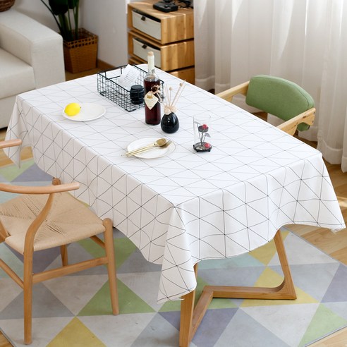 KORELAN 베이직 체크 블랙 앤 화이트 방수 식탁보 면 베 아트 탁자보 장식 덮개, 120 * 120cm, 루브르 궁전 피라미드 화이트.