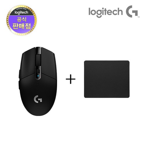 로지텍 G304 LIGHTSPEED 무선 마우스 + 마우스패드, 블랙 + 마우스패드