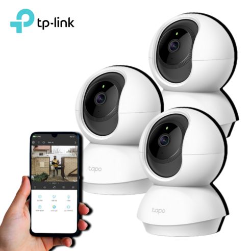 타포 홈 보안 WIFI 카메라 실내용, 360도 비전 카메라 Tapo C200, 3개