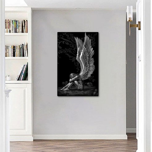 브랜드없음 캔버스 천사의 집 벽 천사의 절묘한 장식 펜던트에 앉아, 회색