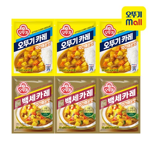 오뚜기 분말카레 약간매운맛 6개(오뚜기카레3+백세카레3), 1세트, 600g 애터미카레