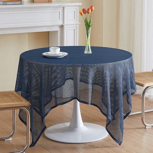 KORELAN 북유럽풍 펀칭 천 식탁보 2021 신형 탁자 작은 원탁 순색 식탁보 현대 심플한 테이블 매트, 푸른 탁자보