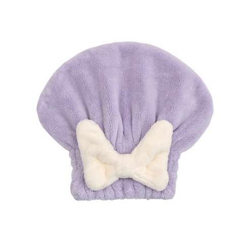 드라이 모자 강력 흡수속 리본 드라이 목욕 모자 닦다 두껍다 귀엽다 샴푸 드라이 수건, 자주색, 26*28cm±5cm